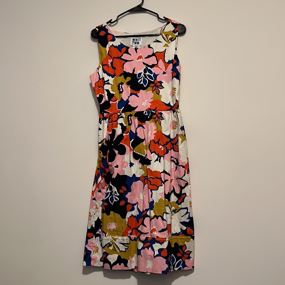 Bright Summer Whit Two Anthro Sleeveless Midi Dress with Back Cutouts Sz 12